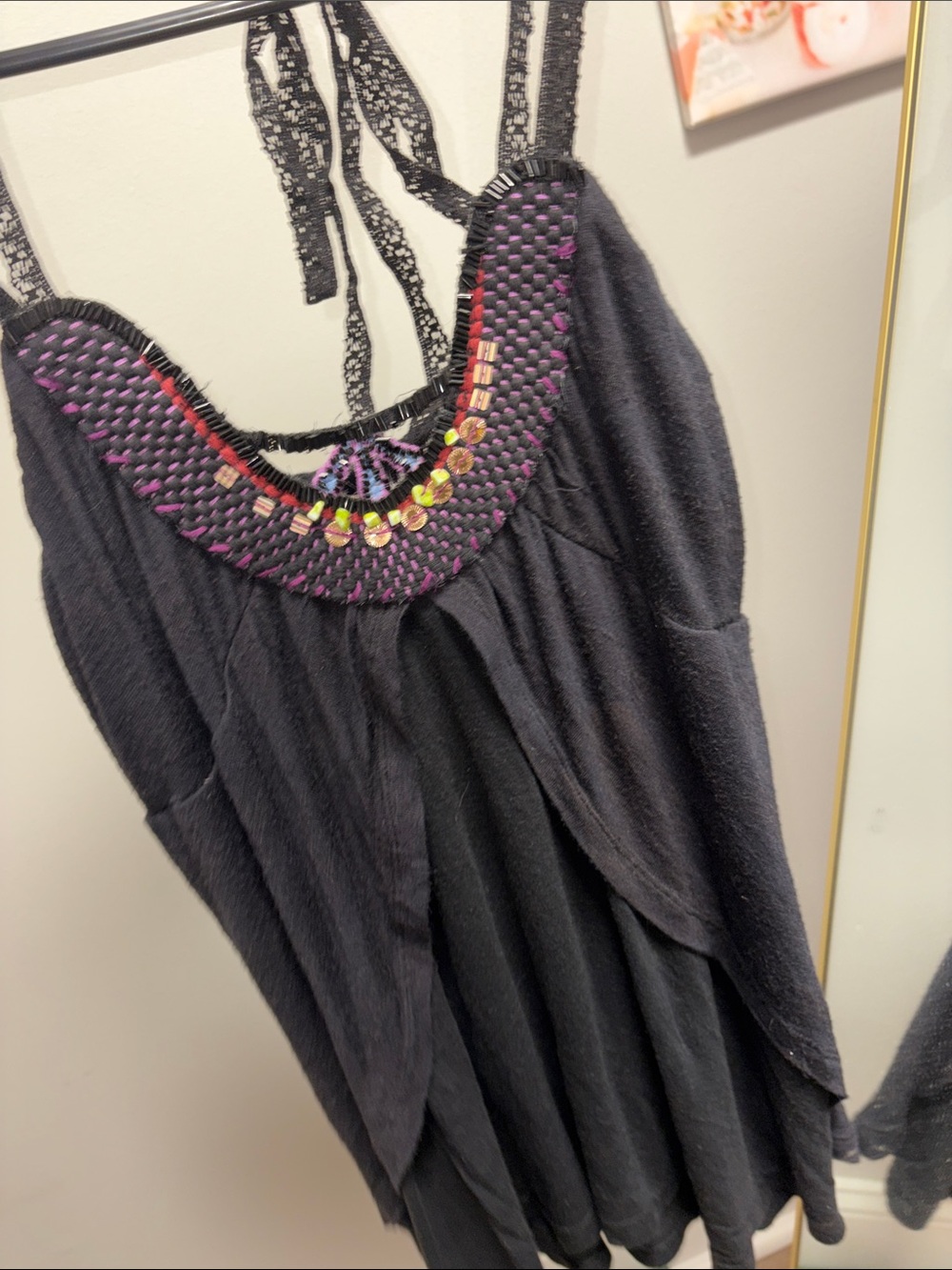 OFFERS OPEN! Women’s medium Free People Black Beaded Crochet-Trim Tank GOEGEOUS